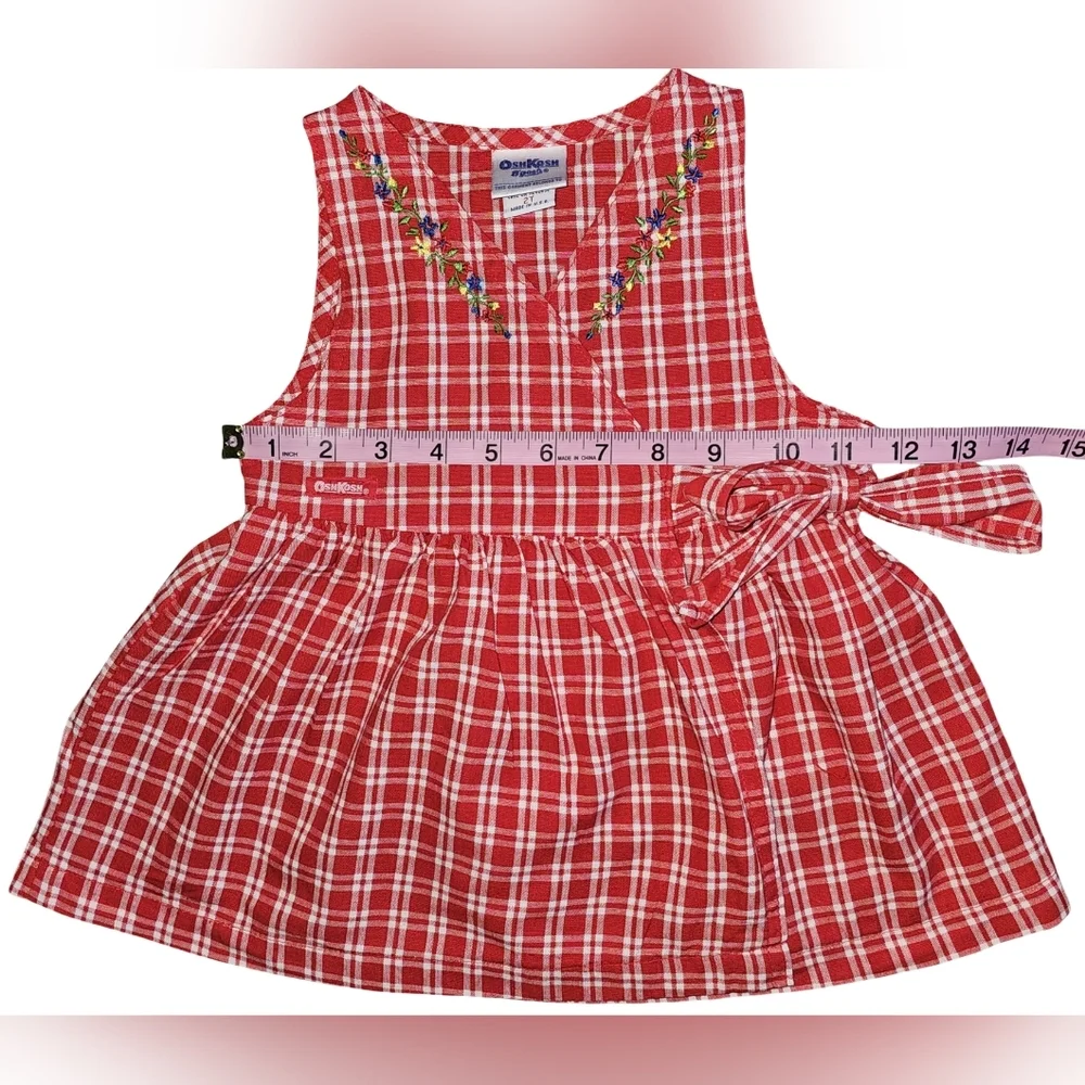 Vtg OshKosh B'gosh Red Gingham Wrap Dress Floral Embroidered USA Toddler Sz 2T - Picture 11 of 16